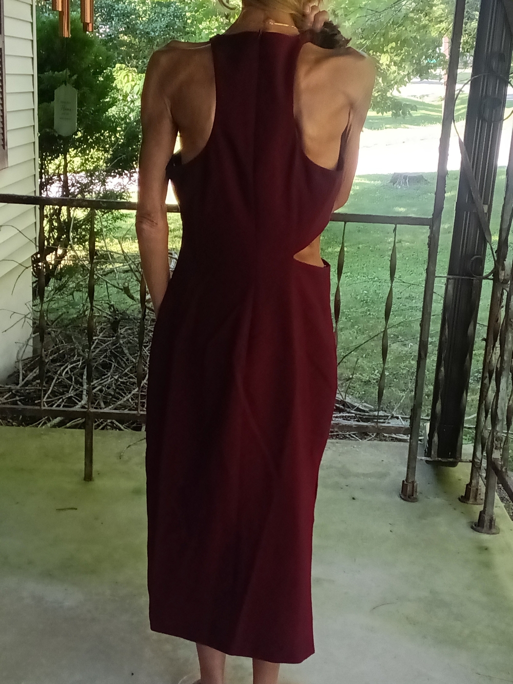 Likely Backless Cutout Midi Dress in Wine